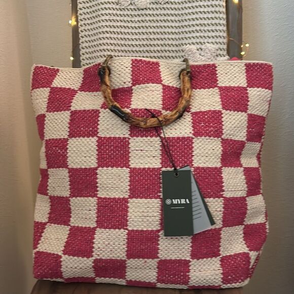 Myra classic Cottage Checker Tote in Pink - Picture 1 of 9